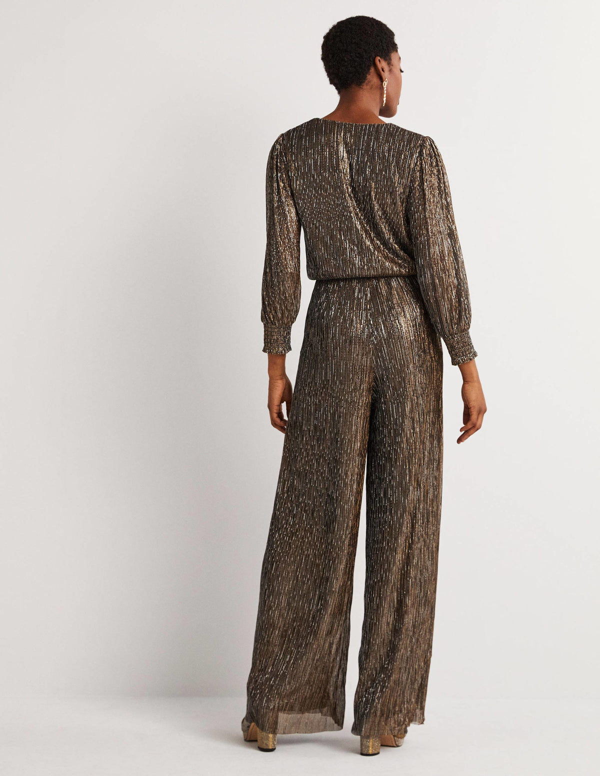 Plissee-Jumpsuit mit Palazzobeinen-Gold/Schwarz, Lurex-3