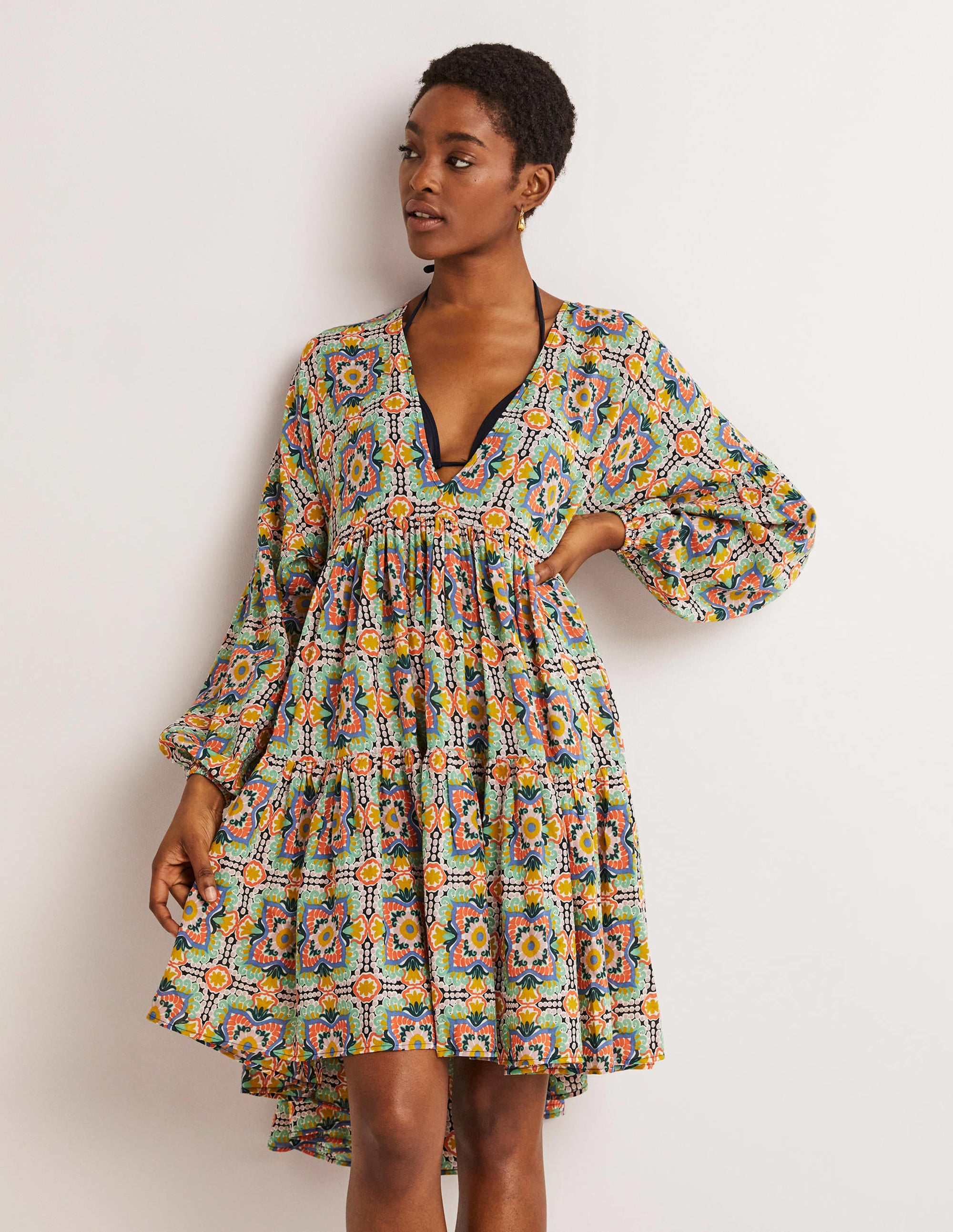 Robe de plage décontractée à volants-Multi, tuile tapisserie - Image 1