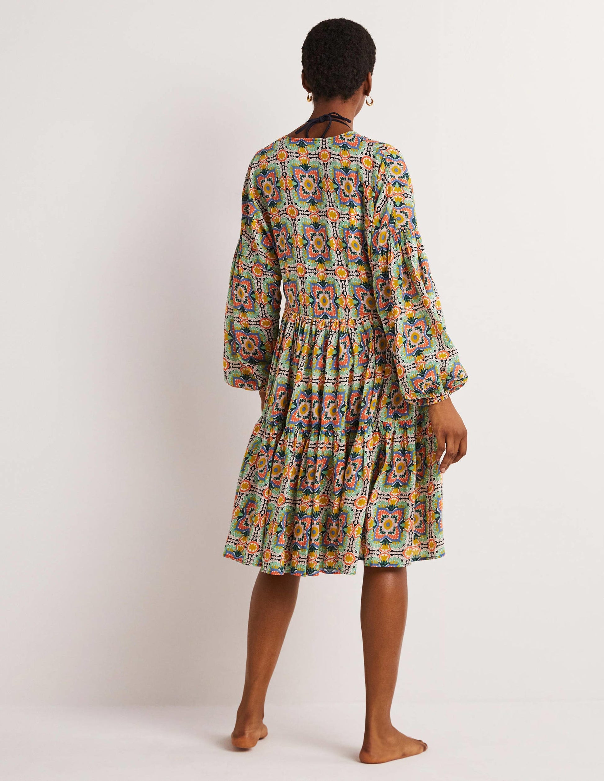 Robe de plage décontractée à volants-Multi, tuile tapisserie-3