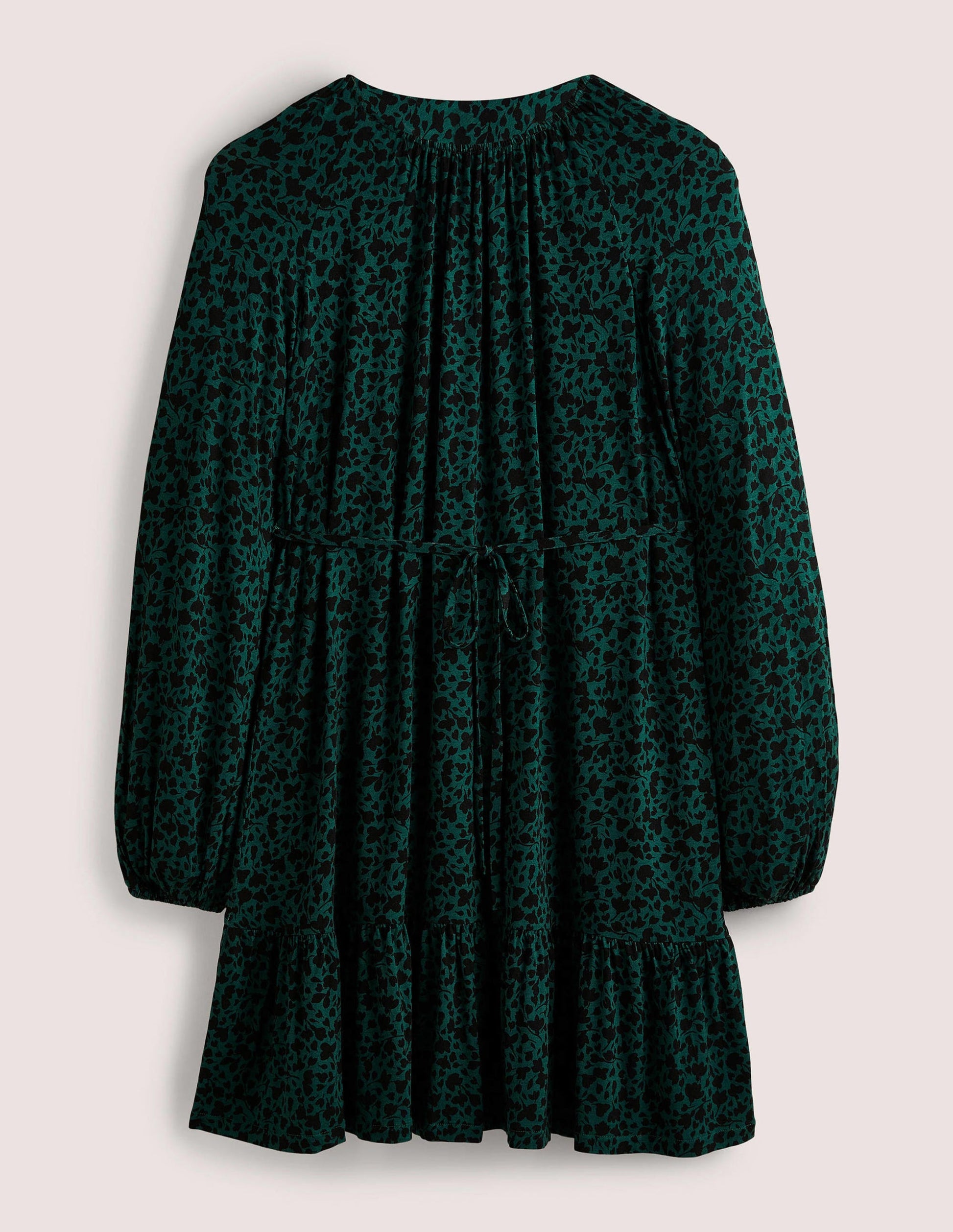 Crew Neck Jersey Mini Dress-Hunter Green, Meadow Sprig-6