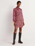 Tie Neck Mini Dress-Red, Paisley Cluster