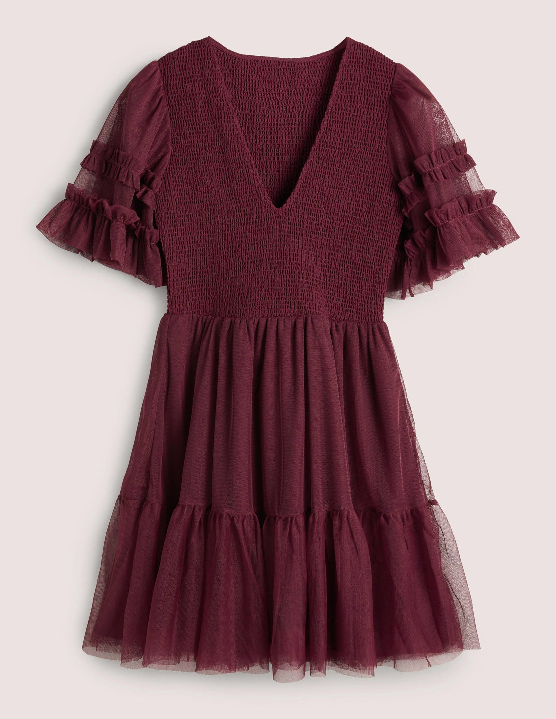 Mini-robe de fête en tulle à smocks-Rubis-7