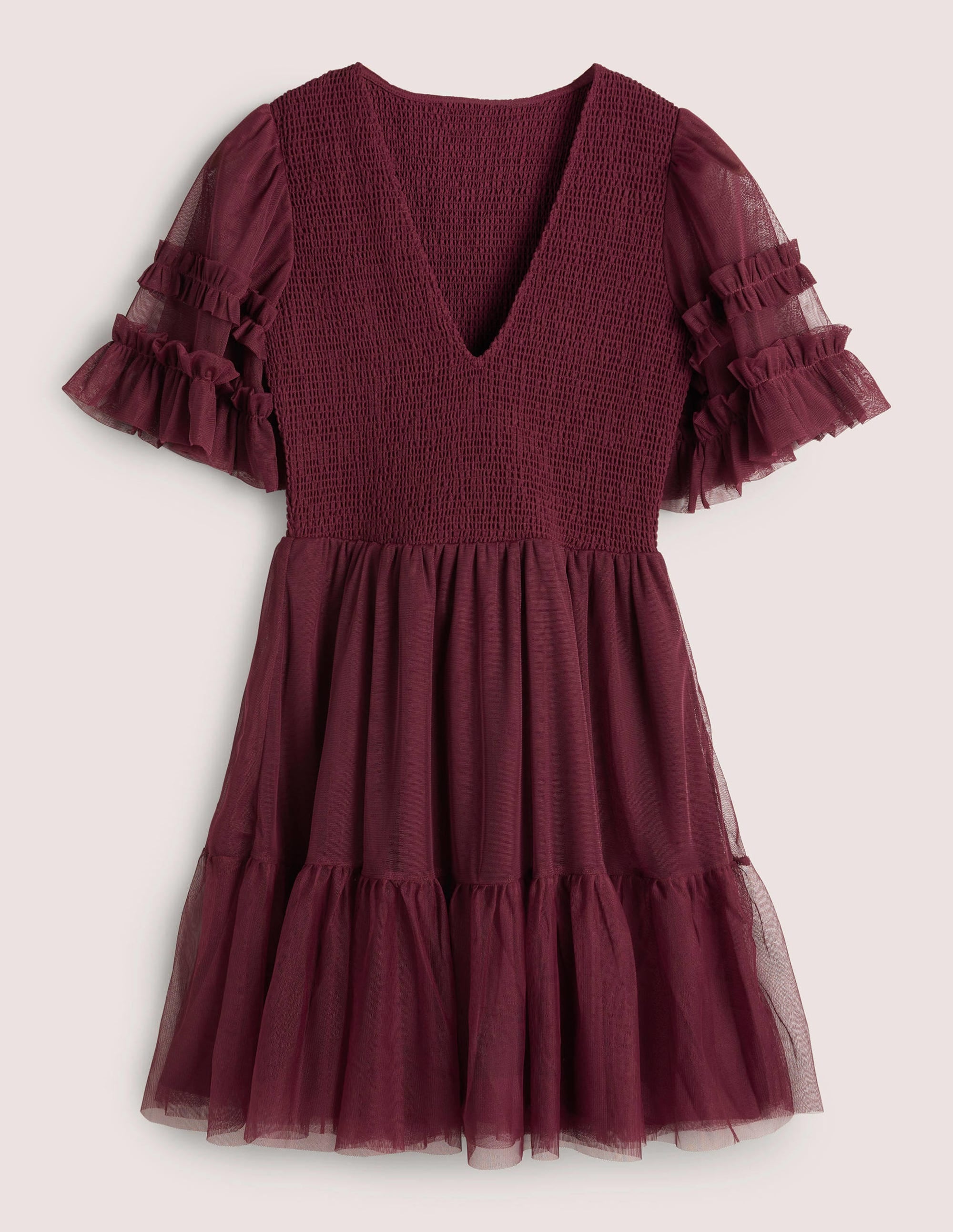 Mini-robe de fête en tulle à smocks-Rubis - Image 7