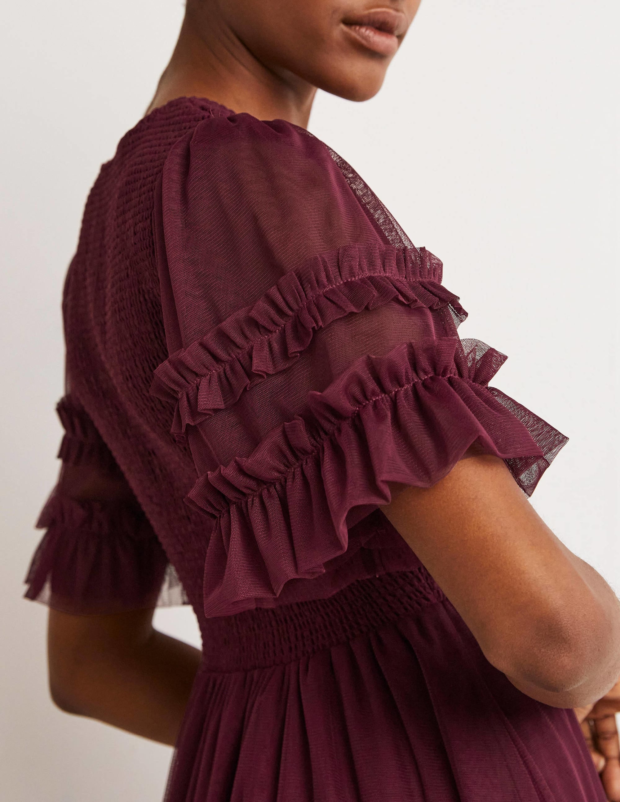 Mini-robe de fête en tulle à smocks-Rubis - Image 2