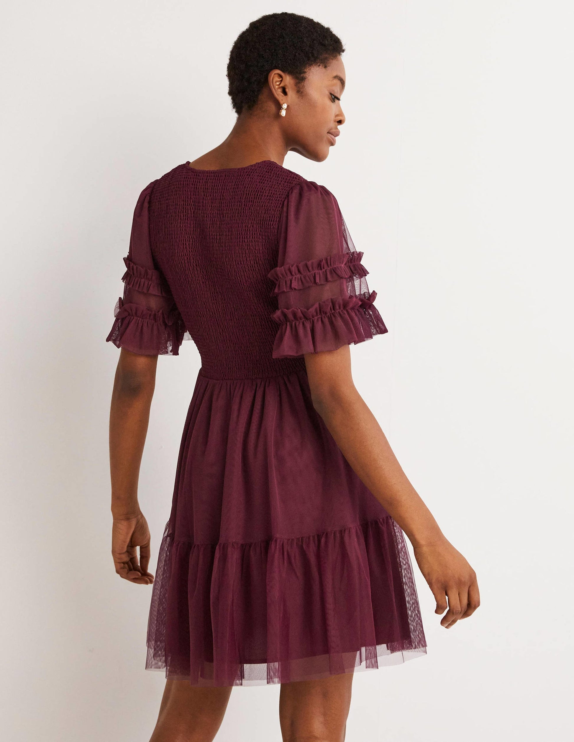 Mini-robe de fête en tulle à smocks-Rubis-3