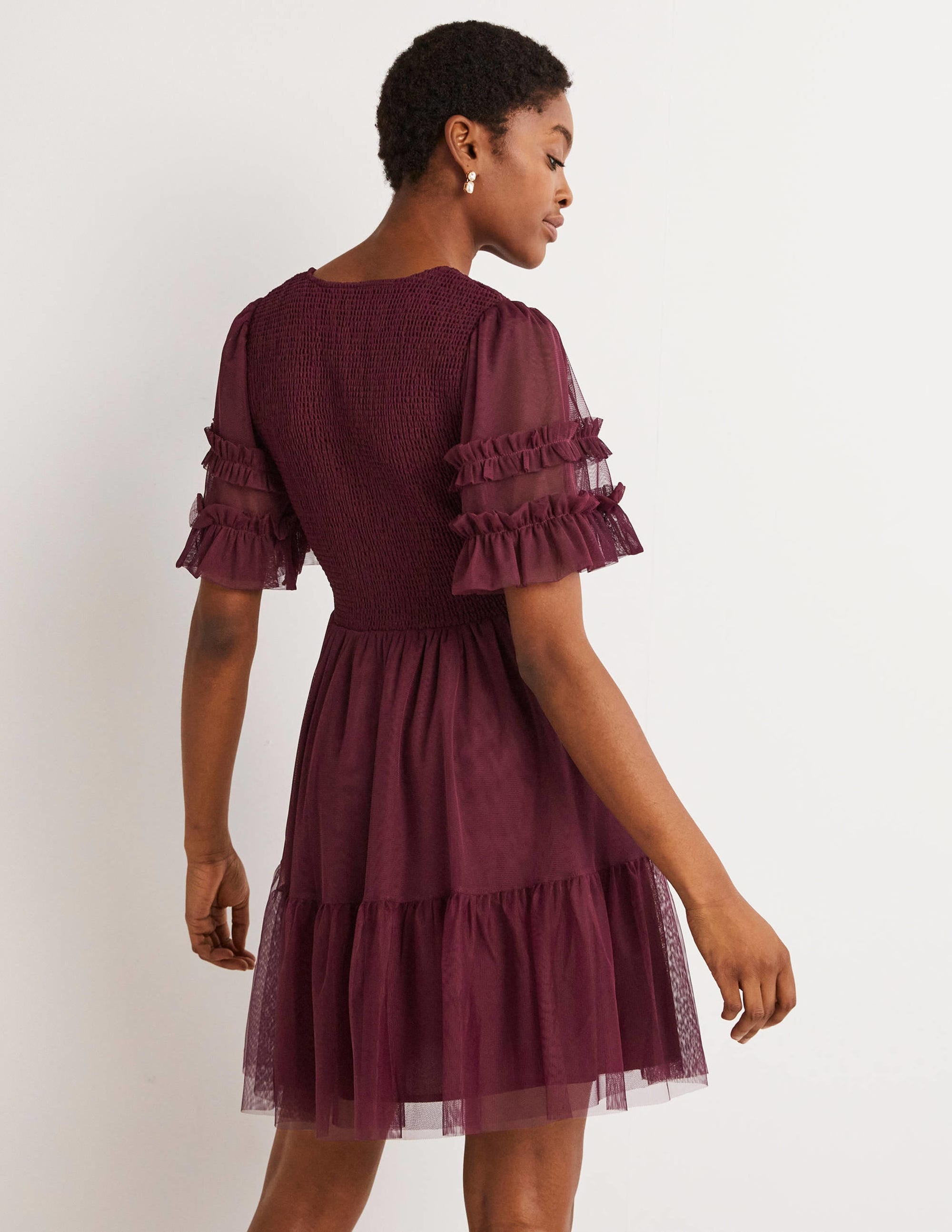 Mini-robe de fête en tulle à smocks-Rubis - Image 3
