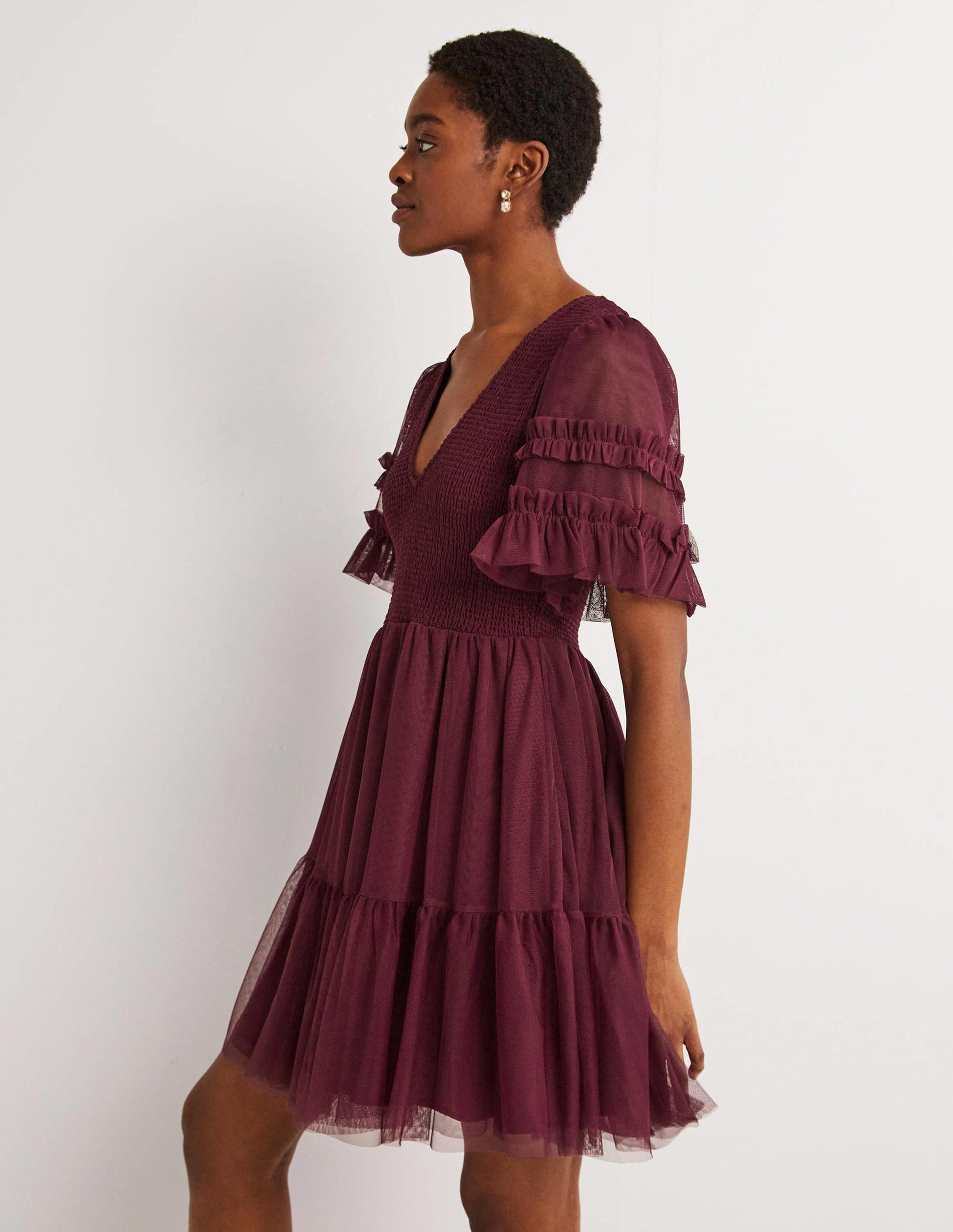 Mini-robe de fête en tulle à smocks-Rubis-6