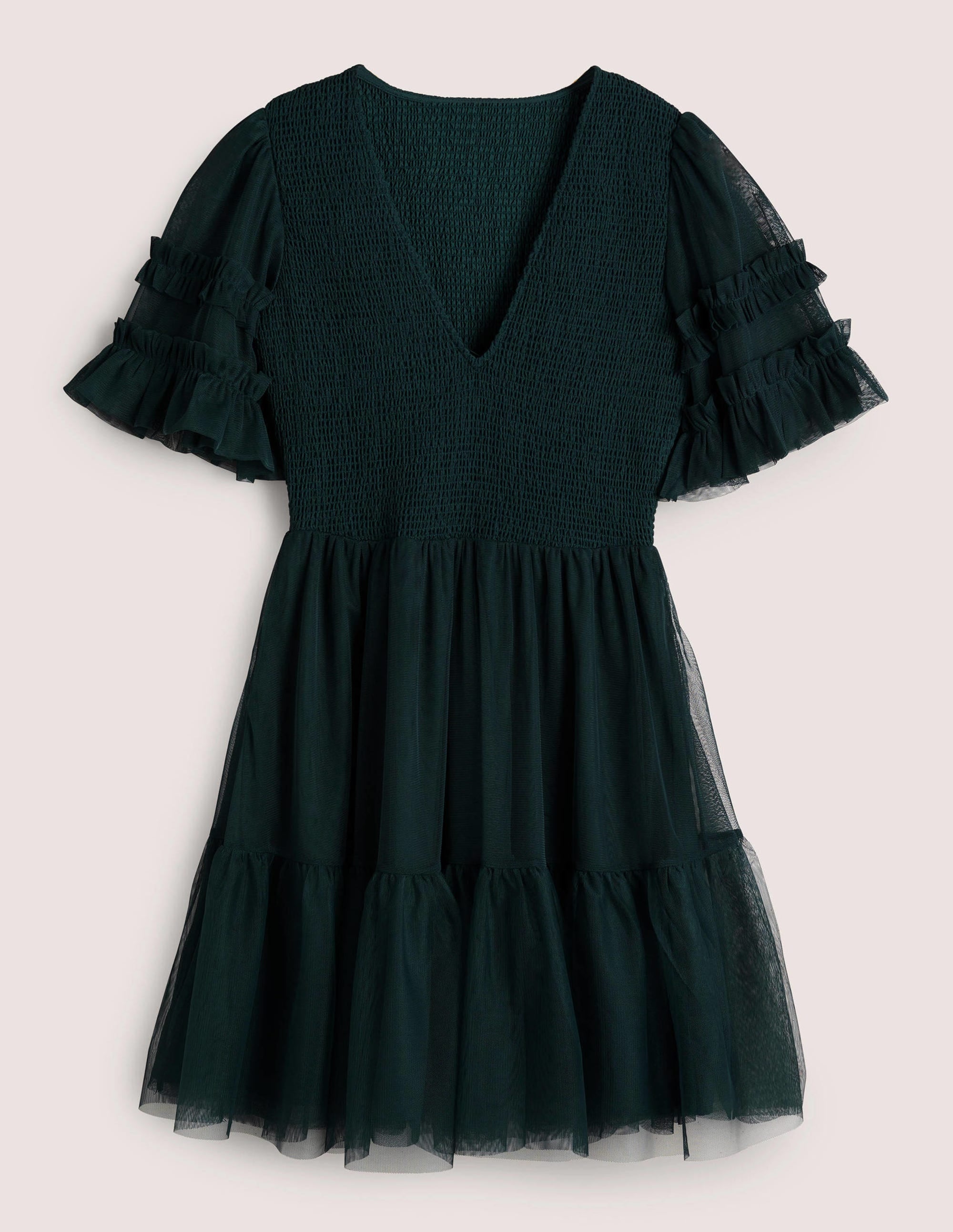 Gesmoktes Tüll-Minikleid-Algengrün - Image 6
