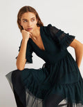 Gesmoktes Tüll-Minikleid-Algengrün