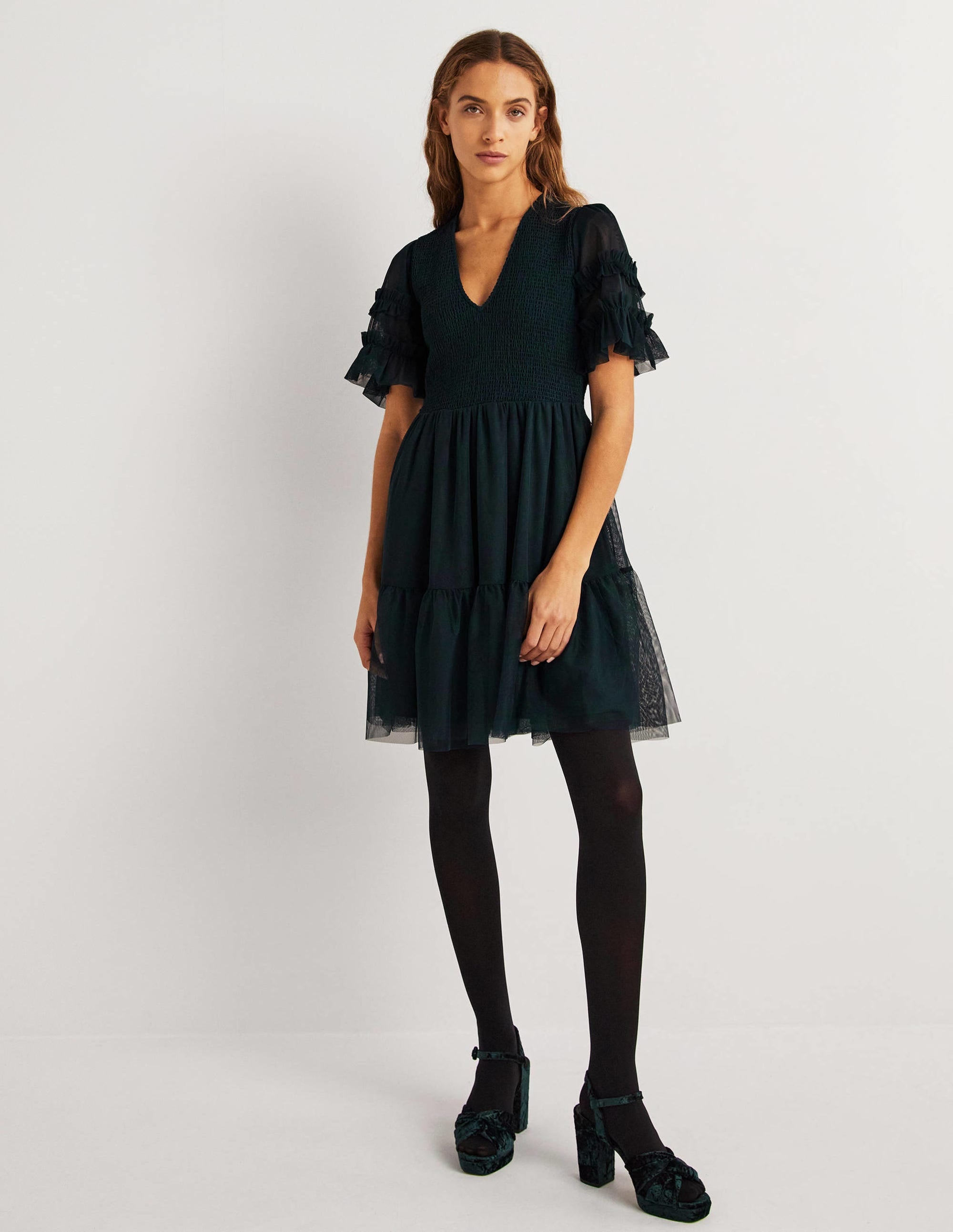 Gesmoktes Tüll-Minikleid-Algengrün - Image 5