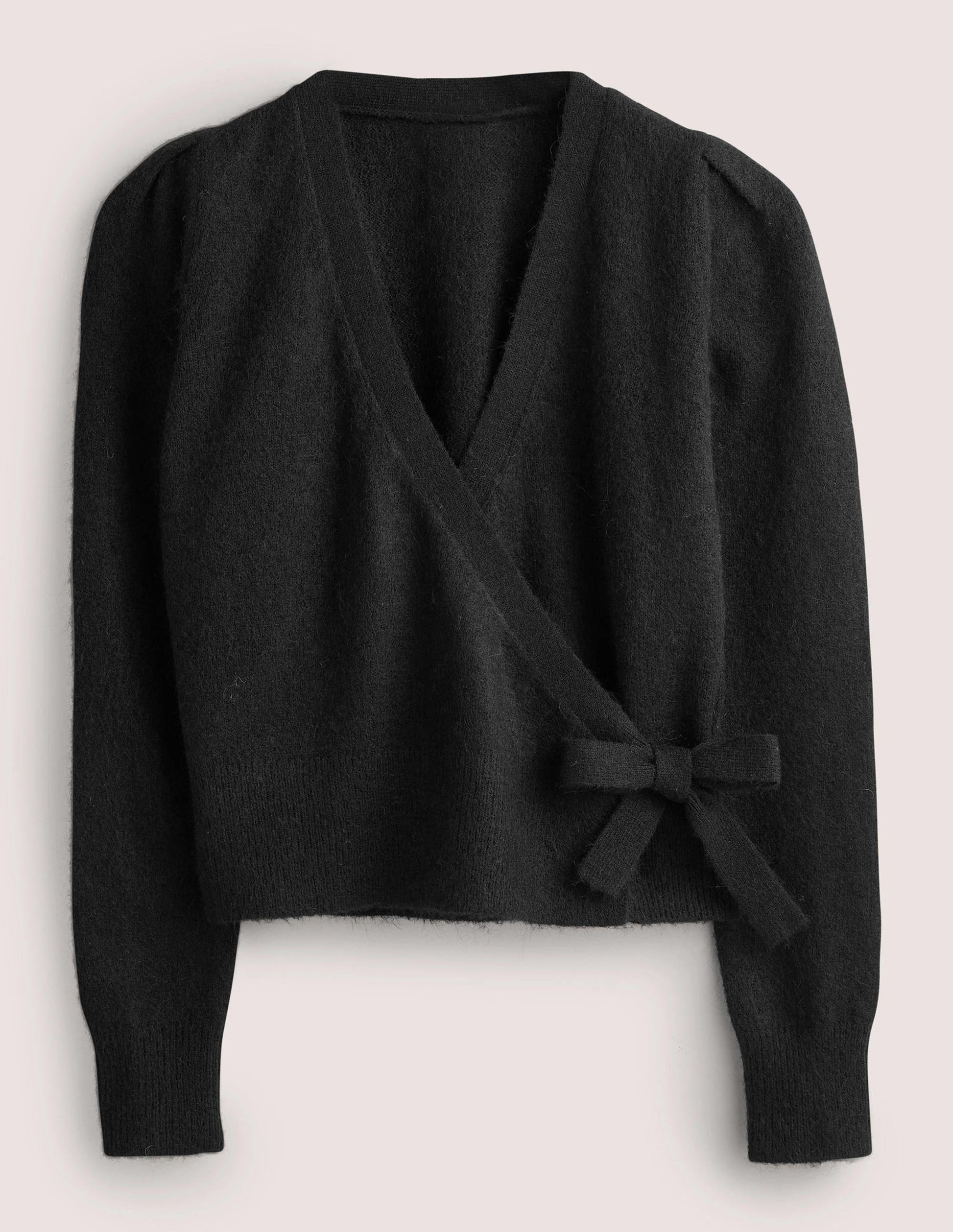 Flauschiger Wickel-Cardigan-Schwarz-5