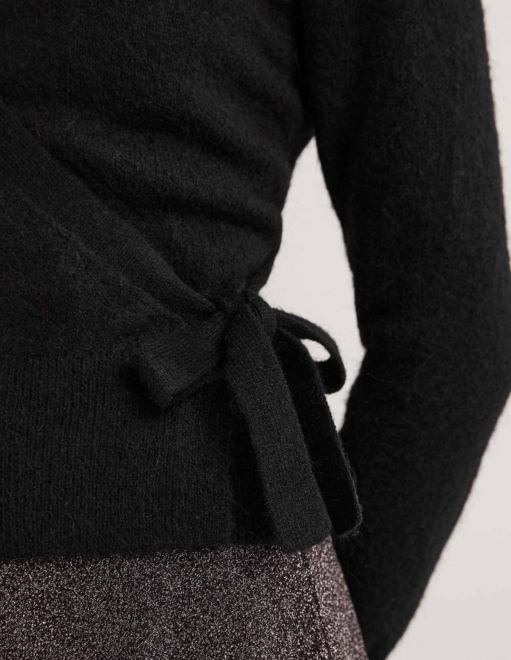 Flauschiger Wickel-Cardigan-Schwarz-2