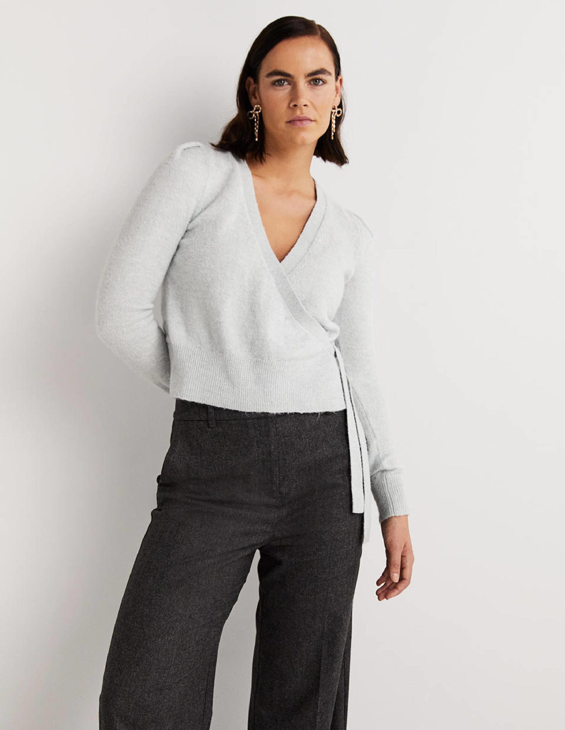 Flauschiger Wickel-Cardigan-Vintageblau Melange-1