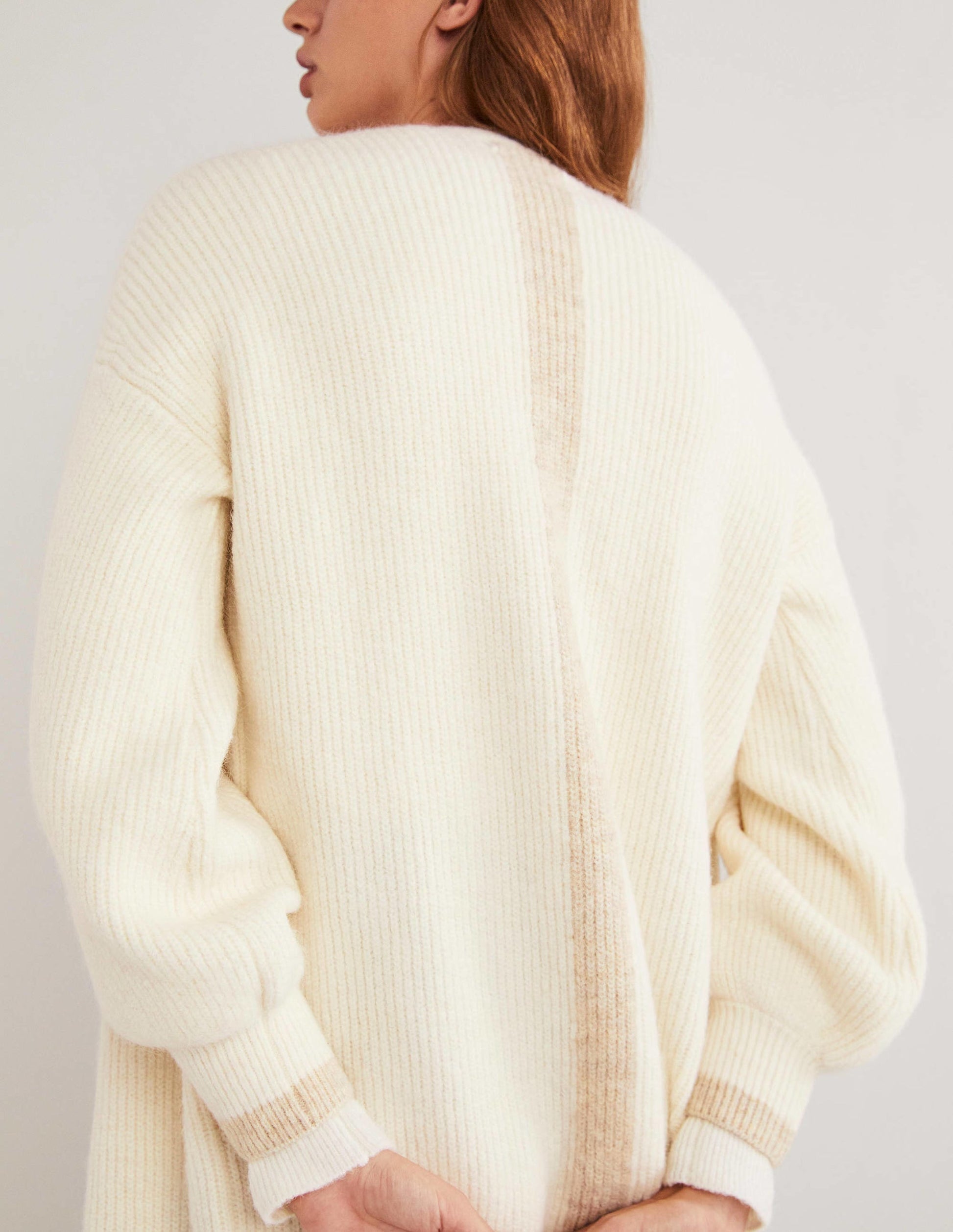 Flauschiger langer Cardigan-Warmes Naturweiß/Hellbeige-2