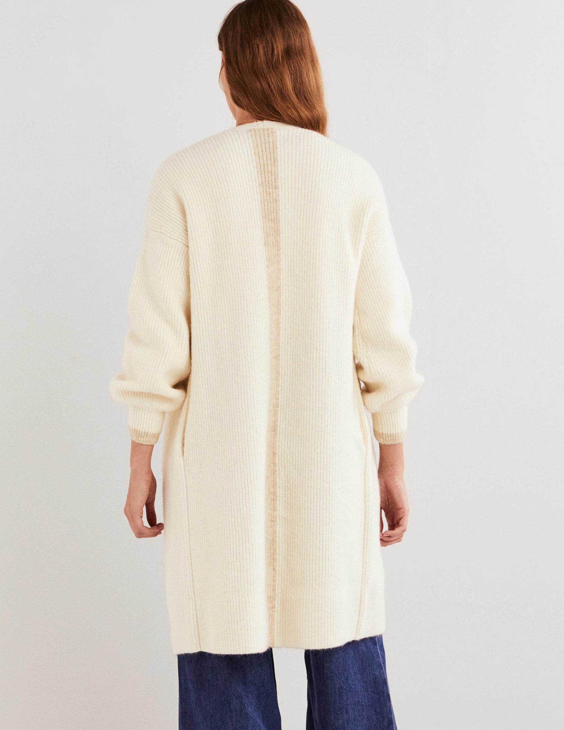 Flauschiger langer Cardigan-Warmes Naturweiß/Hellbeige-3