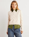 Grobgestrickter Pullover mit Zopfmuster-Warmes Naturweiß