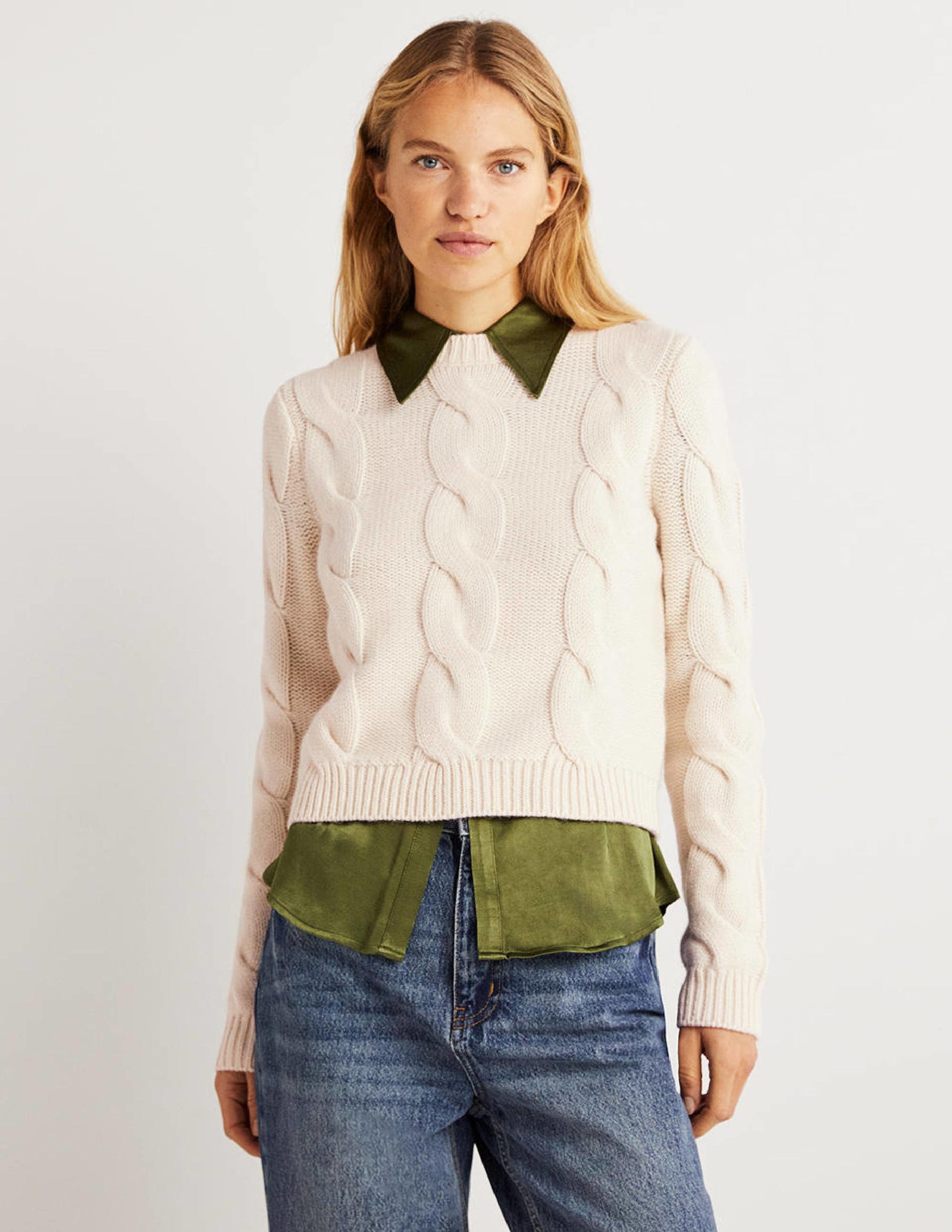 Grobgestrickter Pullover mit Zopfmuster-Warmes Naturweiß-1