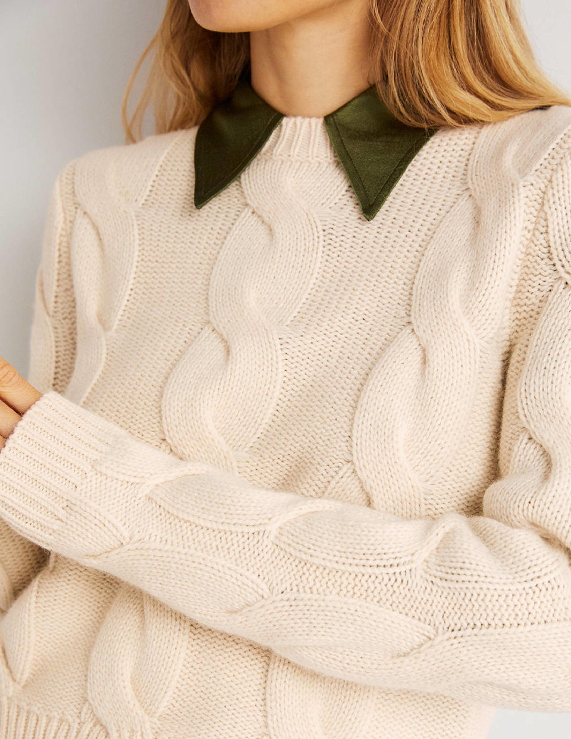 Grobgestrickter Pullover mit Zopfmuster-Warmes Naturweiß-2