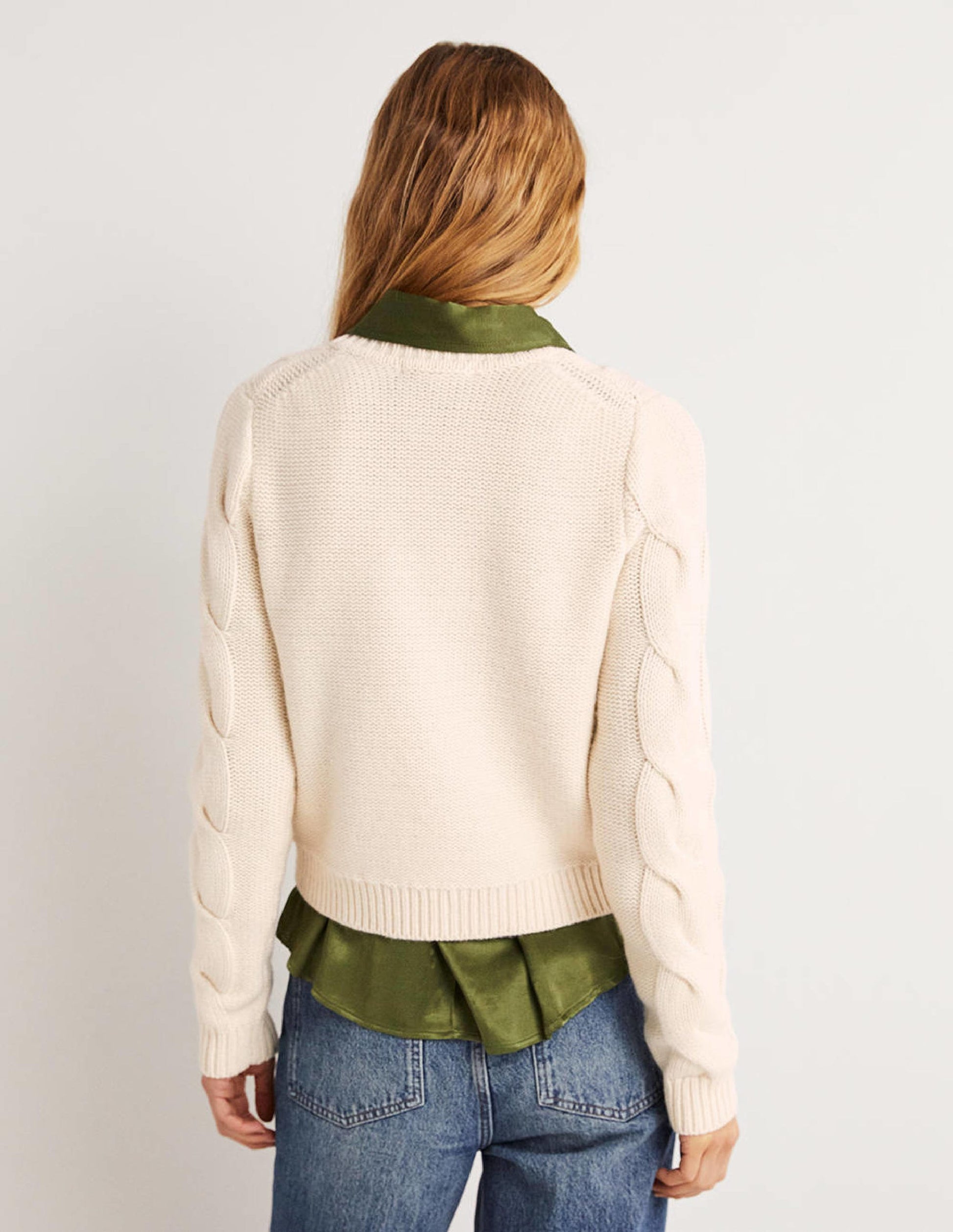 Grobgestrickter Pullover mit Zopfmuster-Warmes Naturweiß-3