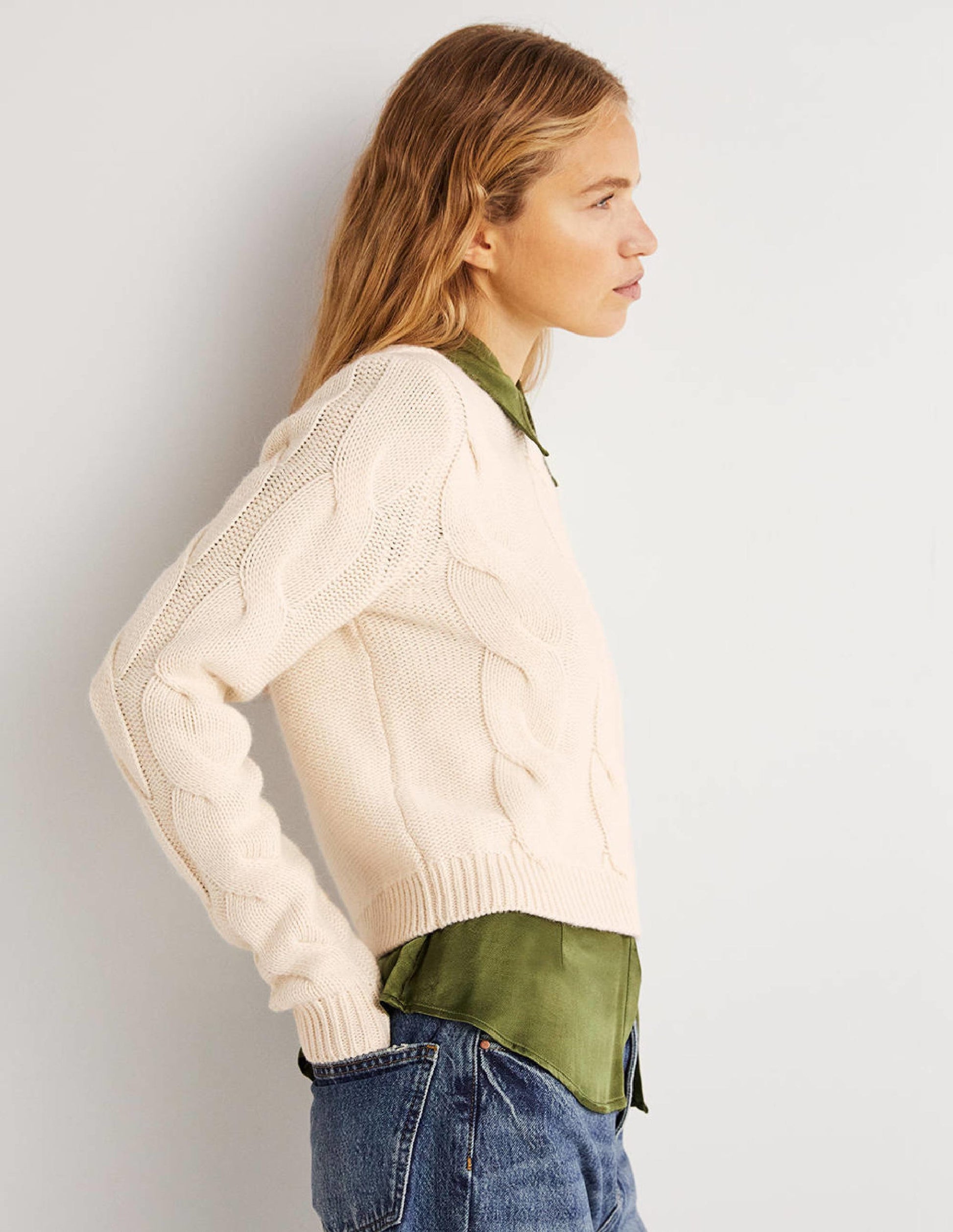Grobgestrickter Pullover mit Zopfmuster-Warmes Naturweiß-5