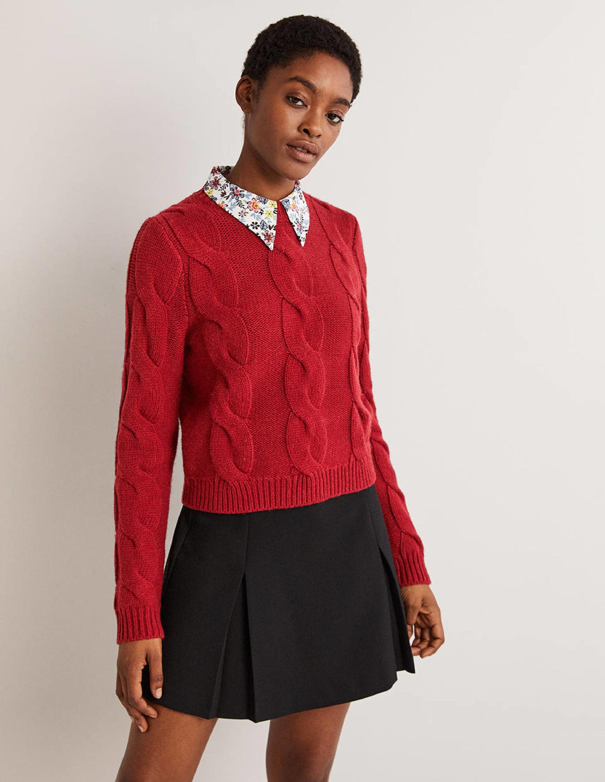 Grobgestrickter Pullover mit Zopfmuster-Rotbraun-1