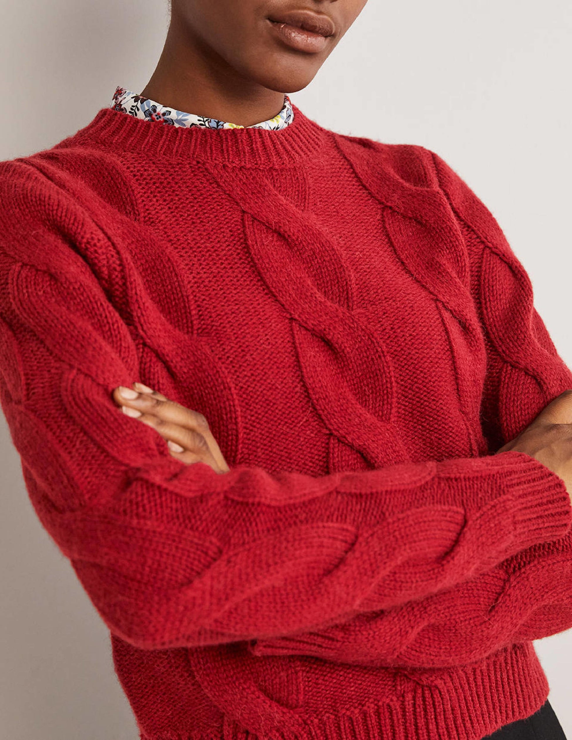 Grobgestrickter Pullover mit Zopfmuster-Rotbraun-2
