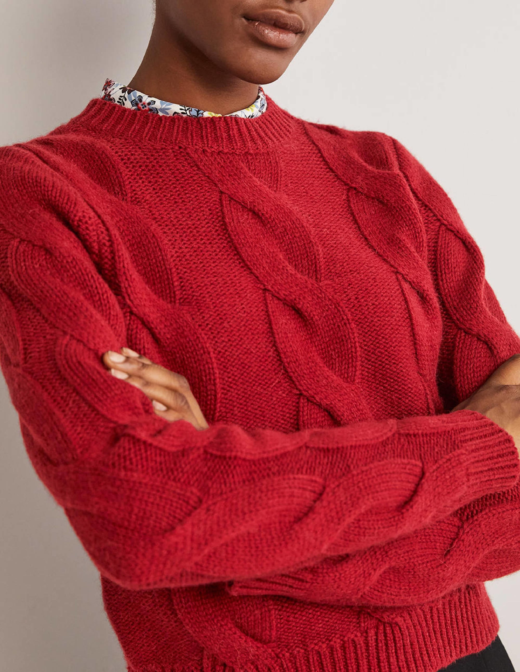Grobgestrickter Pullover mit Zopfmuster-Rotbraun - Image 2