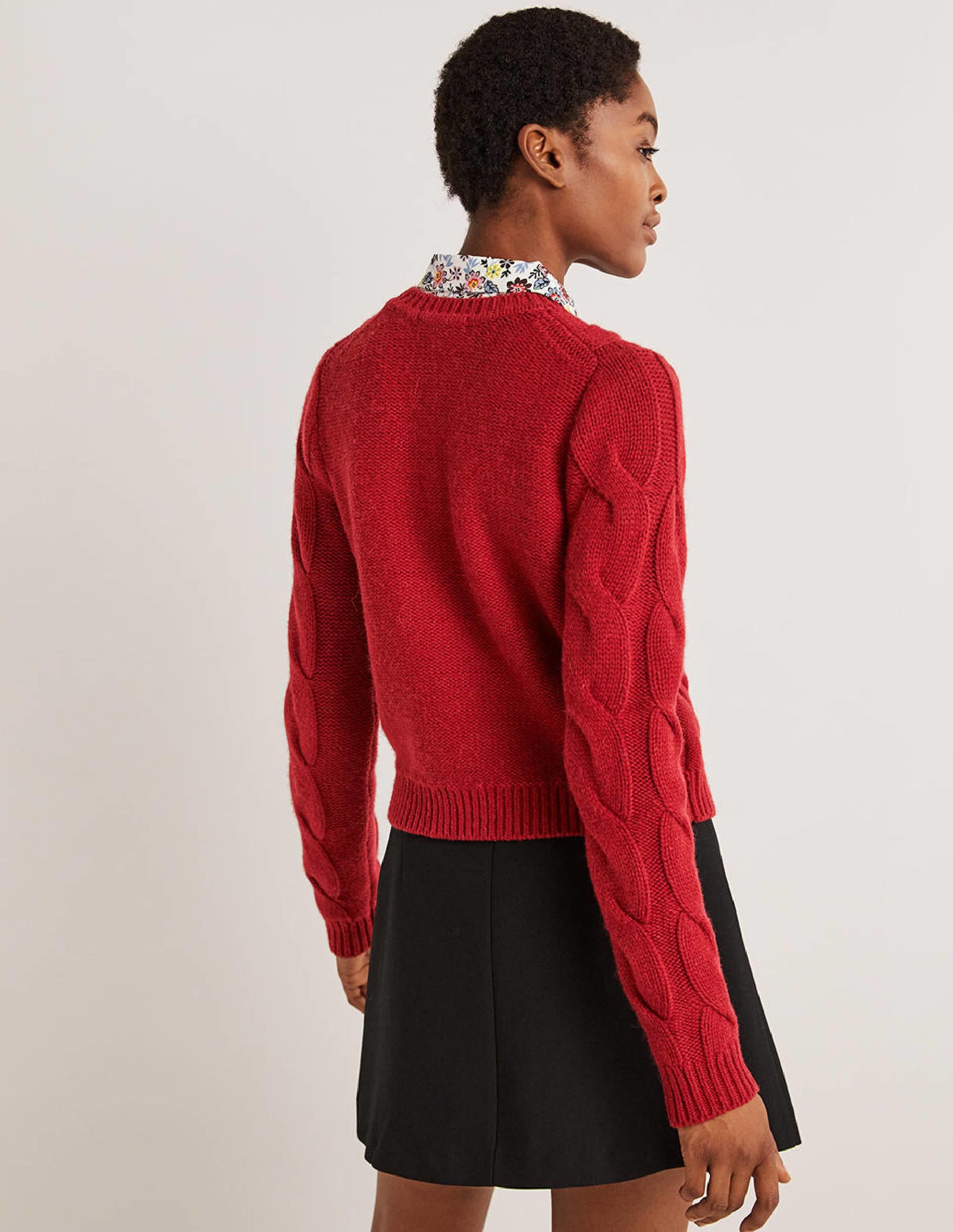 Grobgestrickter Pullover mit Zopfmuster-Rotbraun - Image 3
