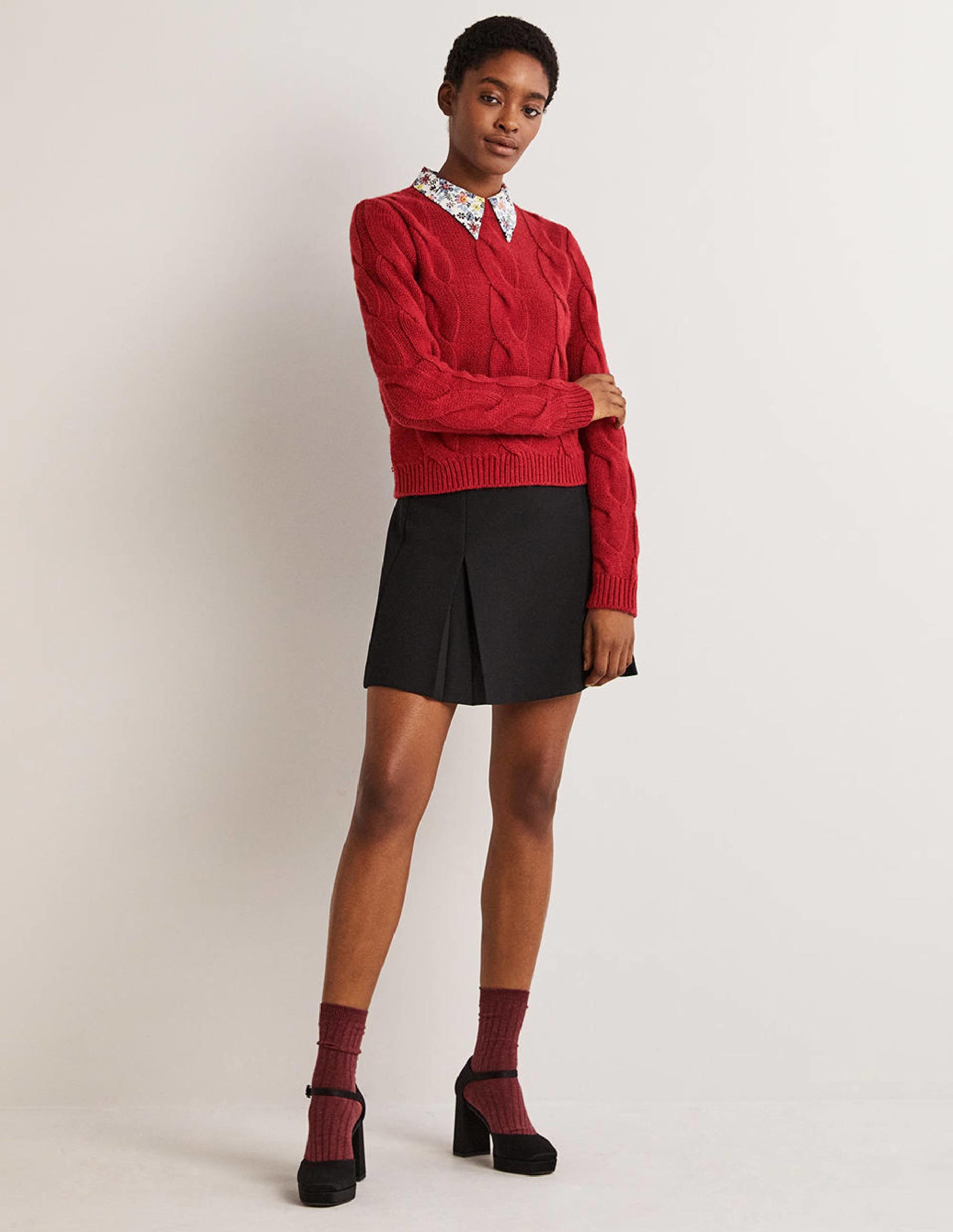 Grobgestrickter Pullover mit Zopfmuster-Rotbraun - Image 4