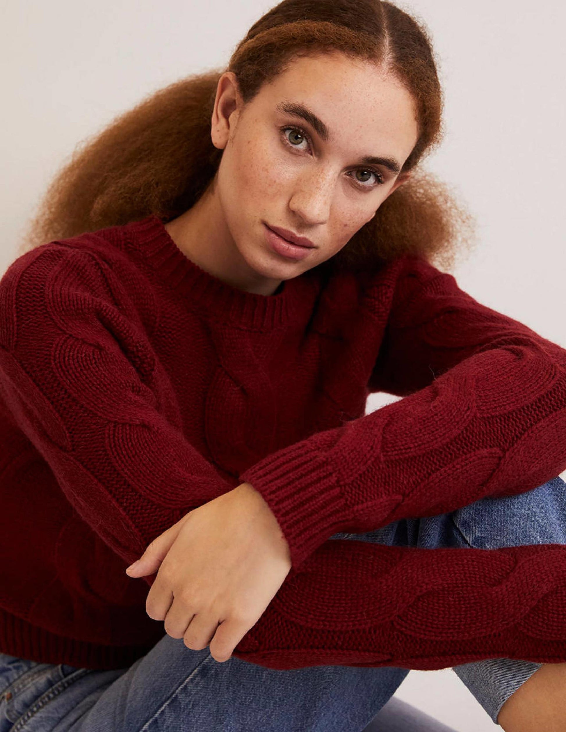 Grobgestrickter Pullover mit Zopfmuster-Rotbraun-5