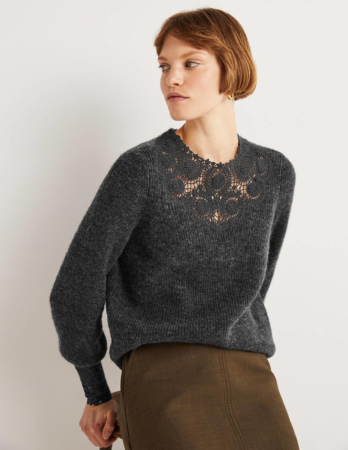 Flauschiger Pullover mit Stickerei-Anthrazit Melange, Stickerei - Image 4