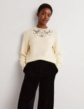 Detail Fluffy Jumper-Warm Ivory Embroidery
