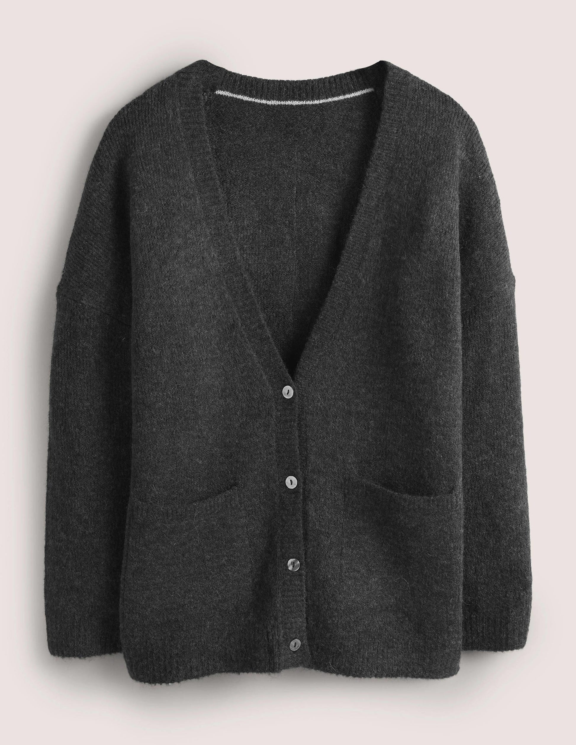 Long Fluffy Cardigan-Charcoal Melange-6