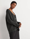 Long Fluffy Cardigan-Charcoal Melange