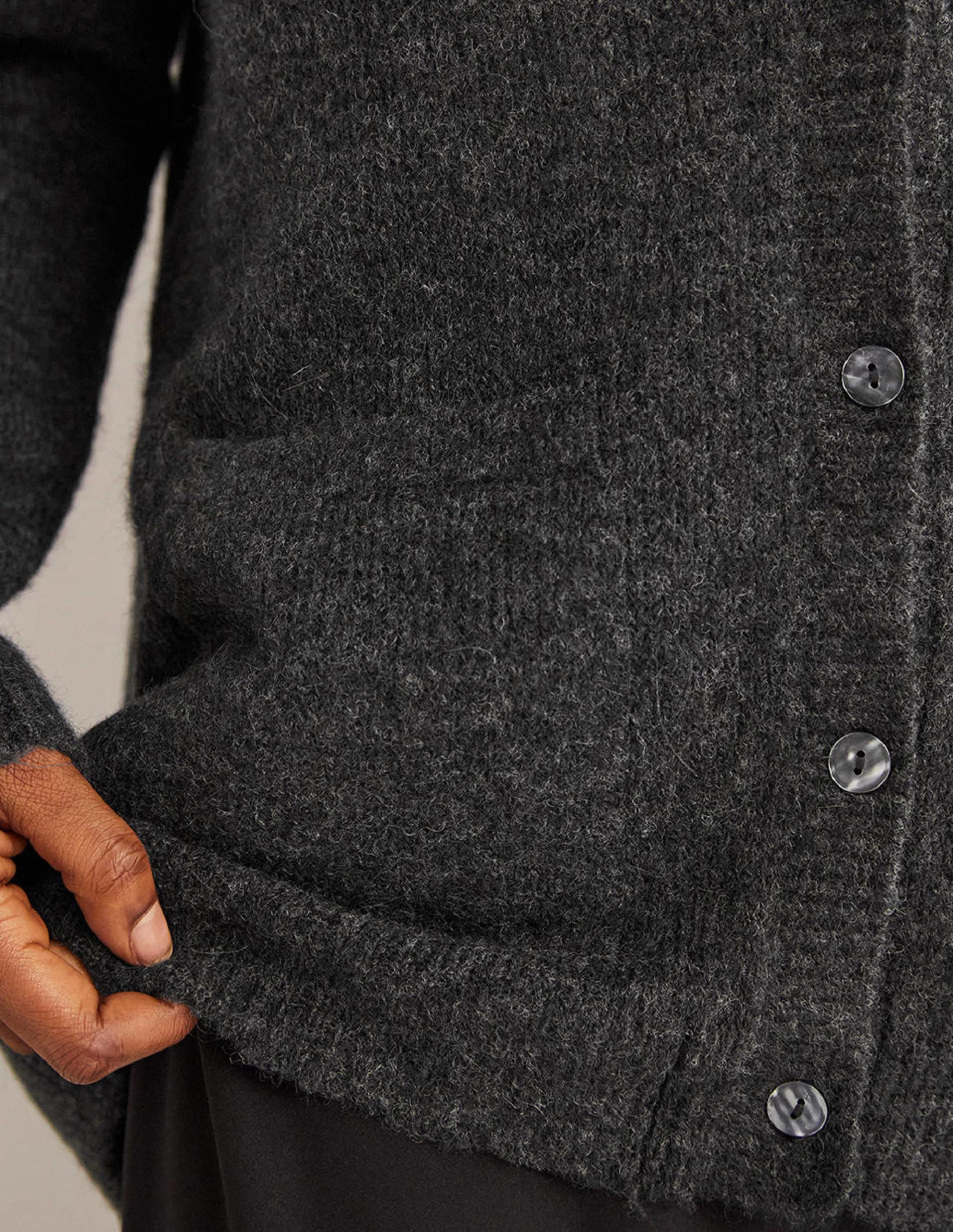 Long Fluffy Cardigan-Charcoal Melange-2