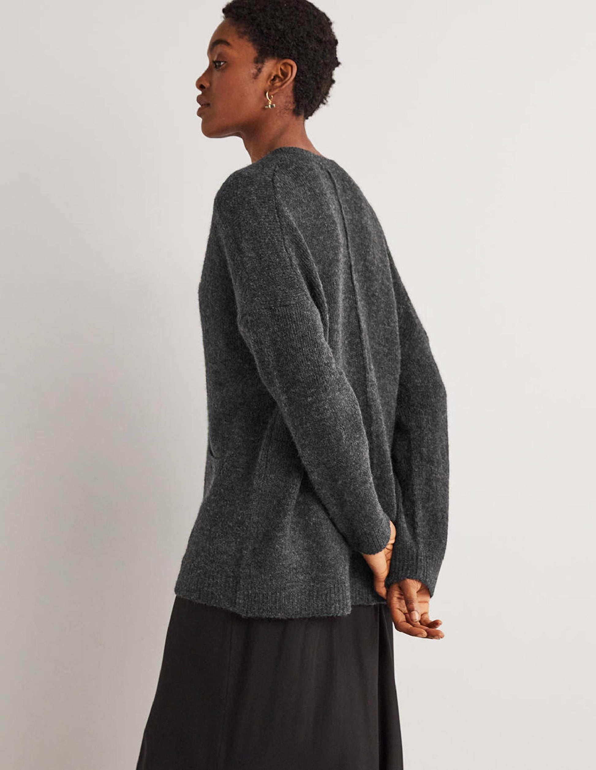 Long Fluffy Cardigan-Charcoal Melange-5