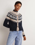Grob gestrickter Fair-Isle-Cardigan-Navy/Mausgrau, Fair-Isle-Muster