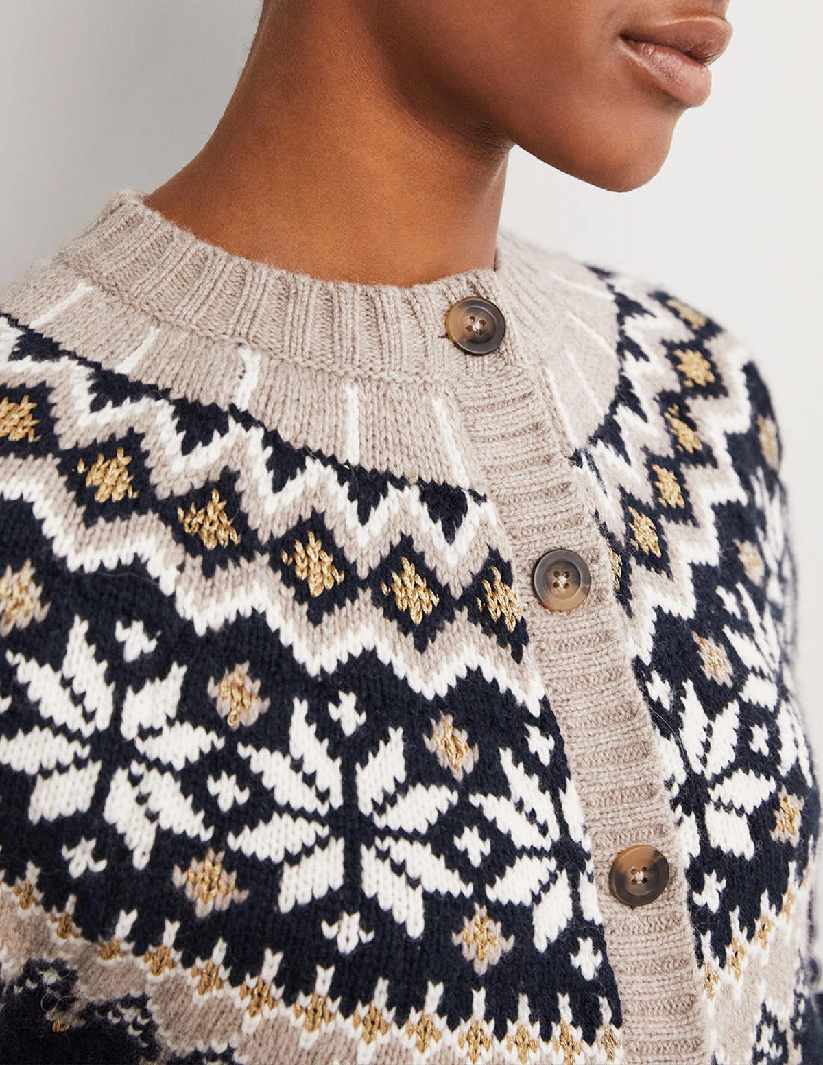 Grob gestrickter Fair-Isle-Cardigan-Navy/Mausgrau, Fair-Isle-Muster-2
