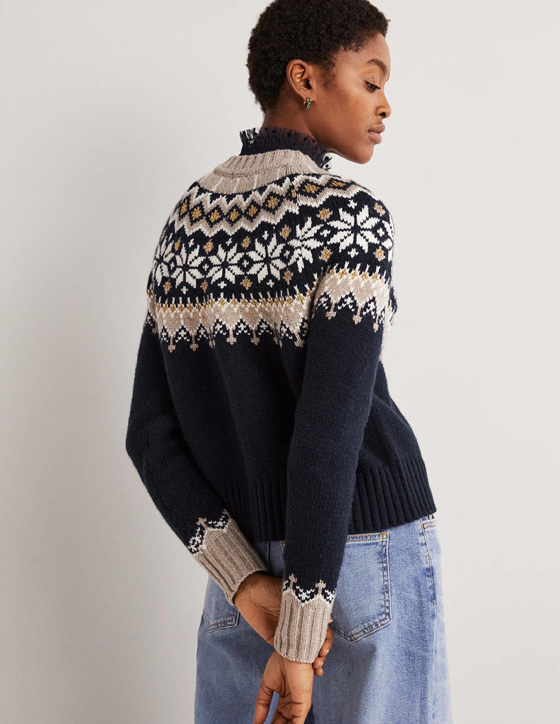 Grob gestrickter Fair-Isle-Cardigan-Navy/Mausgrau, Fair-Isle-Muster-3