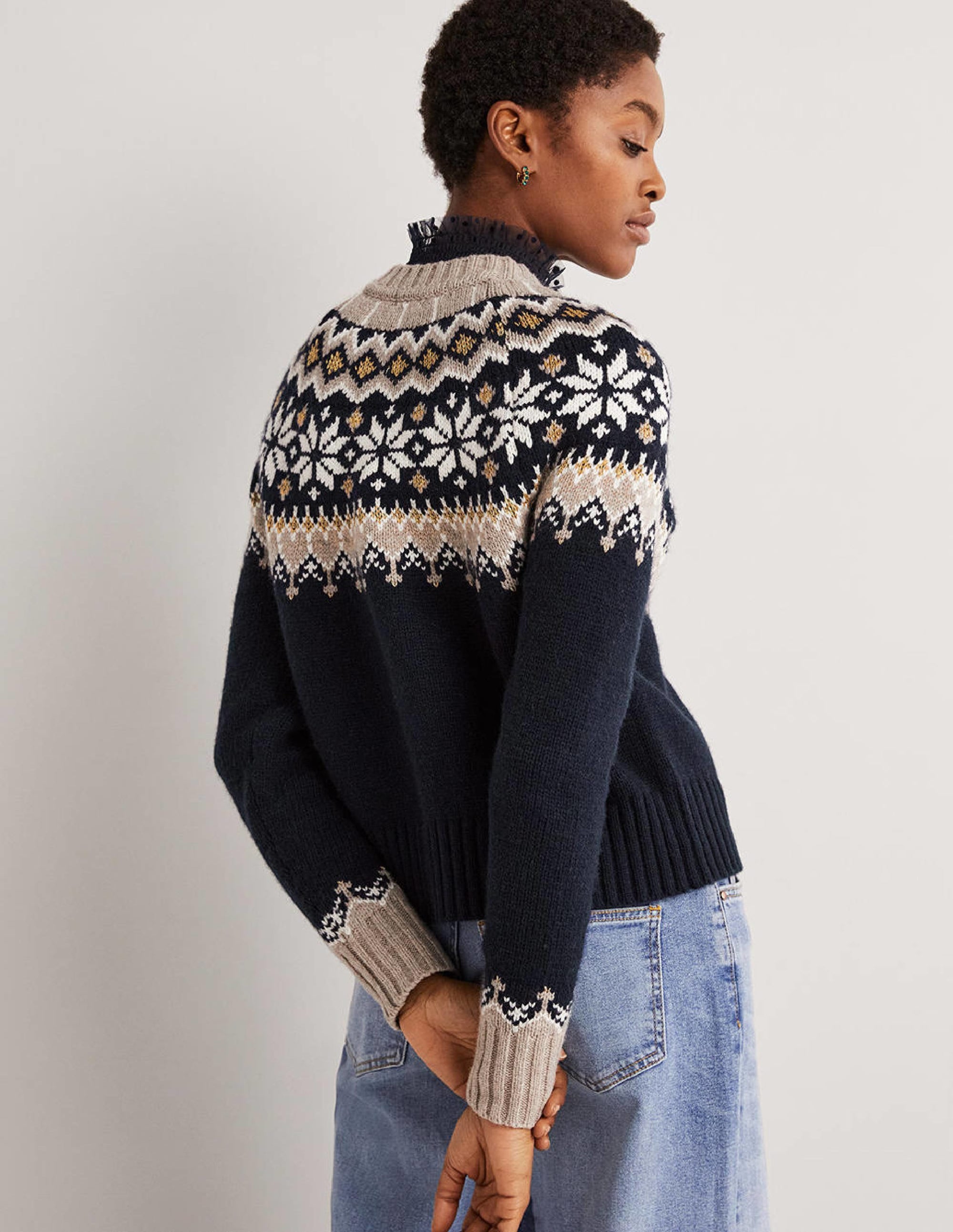 Grob gestrickter Fair-Isle-Cardigan-Navy/Mausgrau, Fair-Isle-Muster - Image 3
