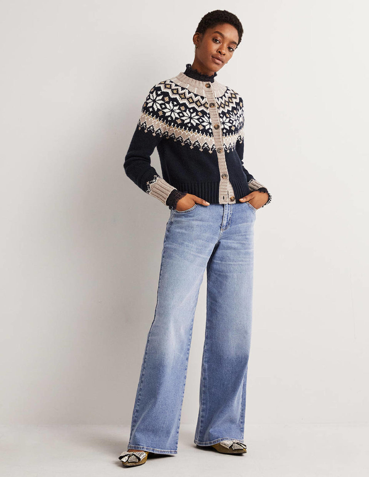 Grob gestrickter Fair-Isle-Cardigan-Navy/Mausgrau, Fair-Isle-Muster-5