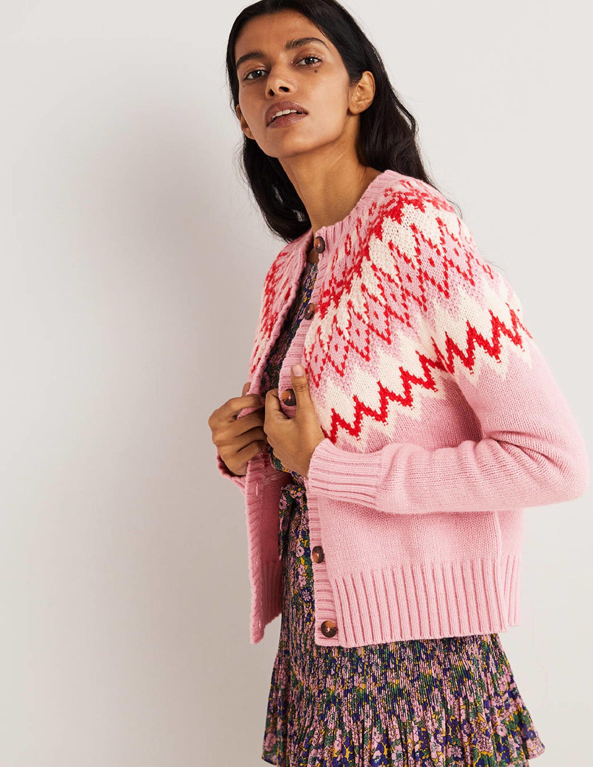 Chunky Fair Isle Cardigan-Cameo Pink Fair Isle-1