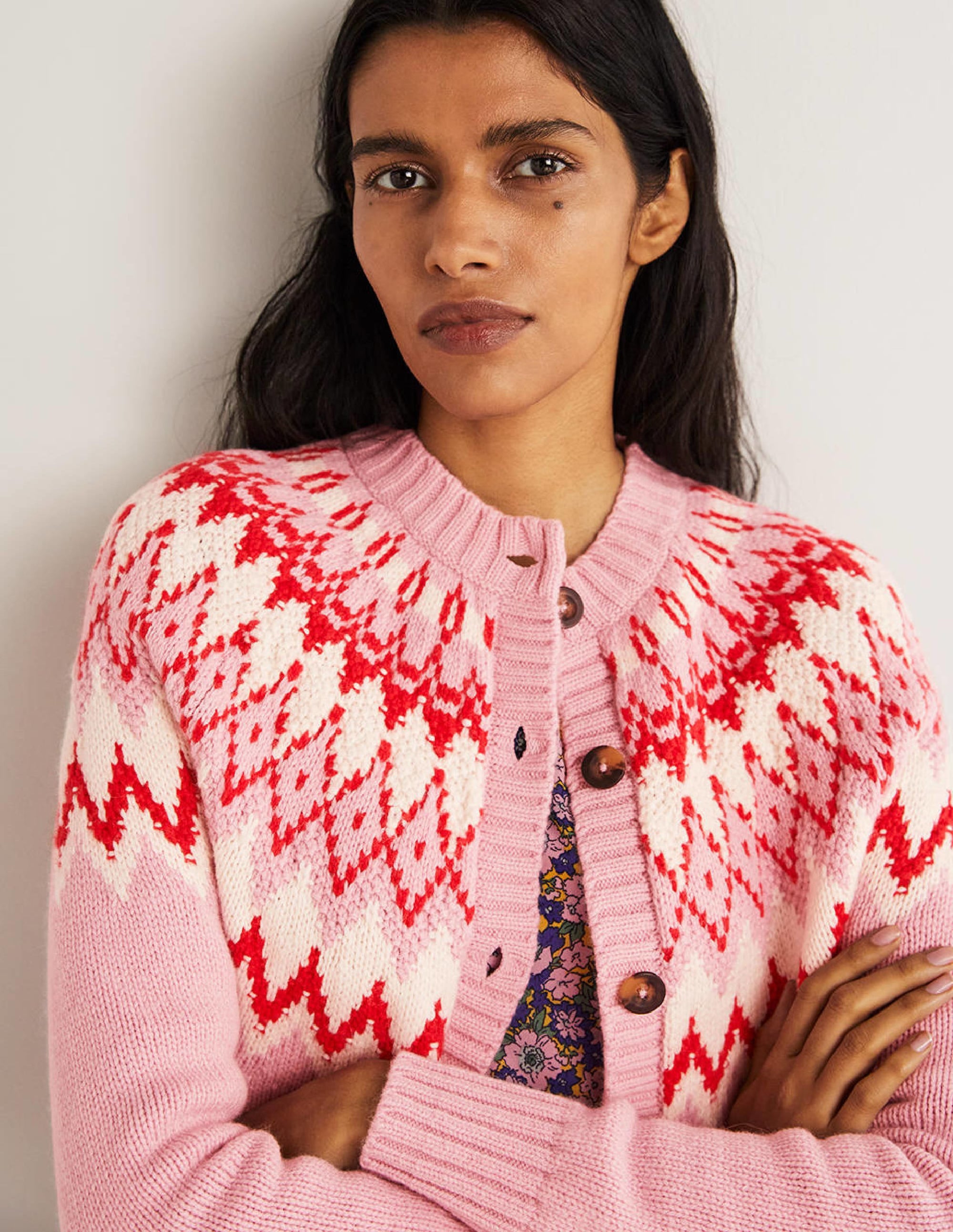 Chunky Fair Isle Cardigan-Cameo Pink Fair Isle - Image 2