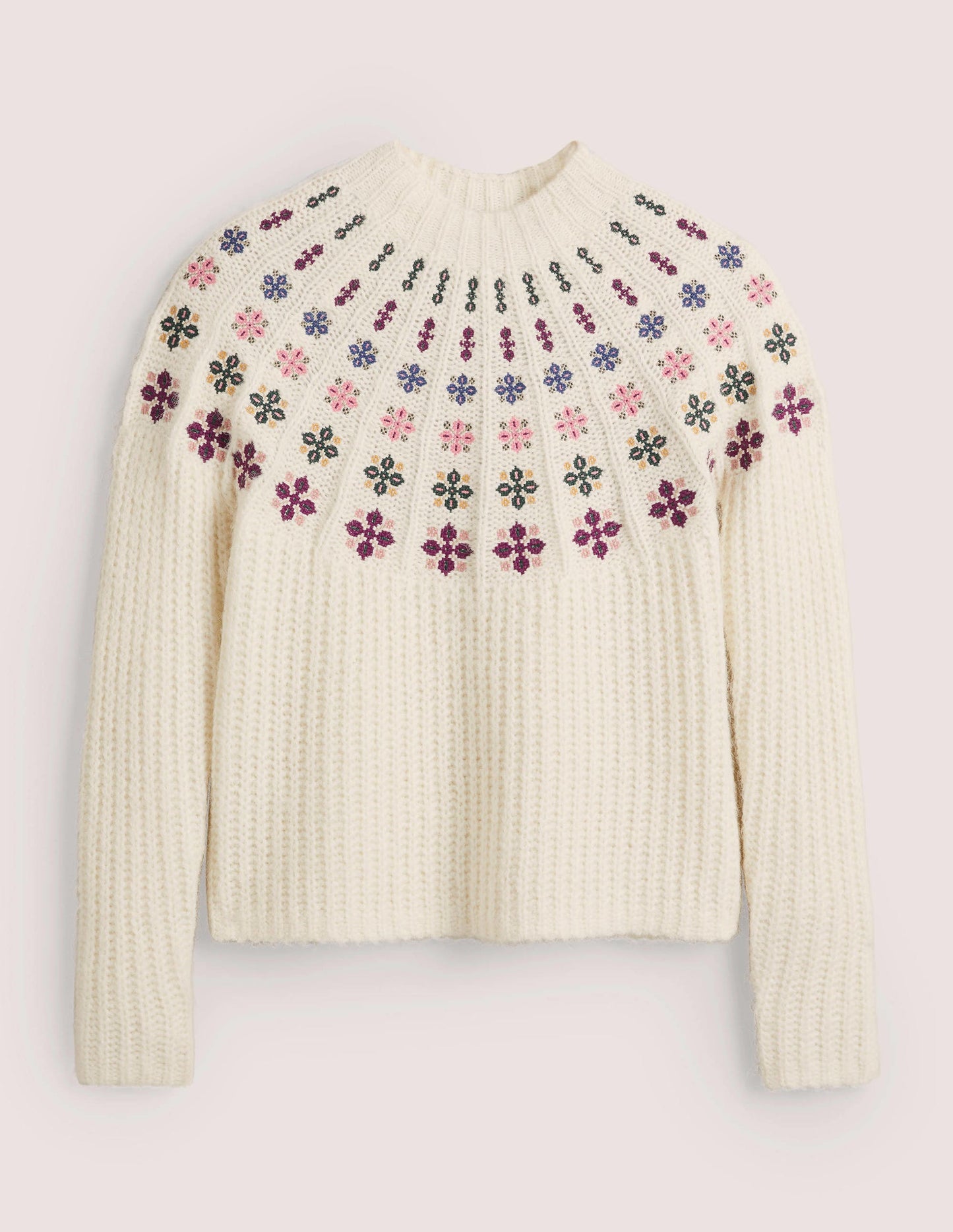 Pull duveteux brodé-Ivoire, broderie multi