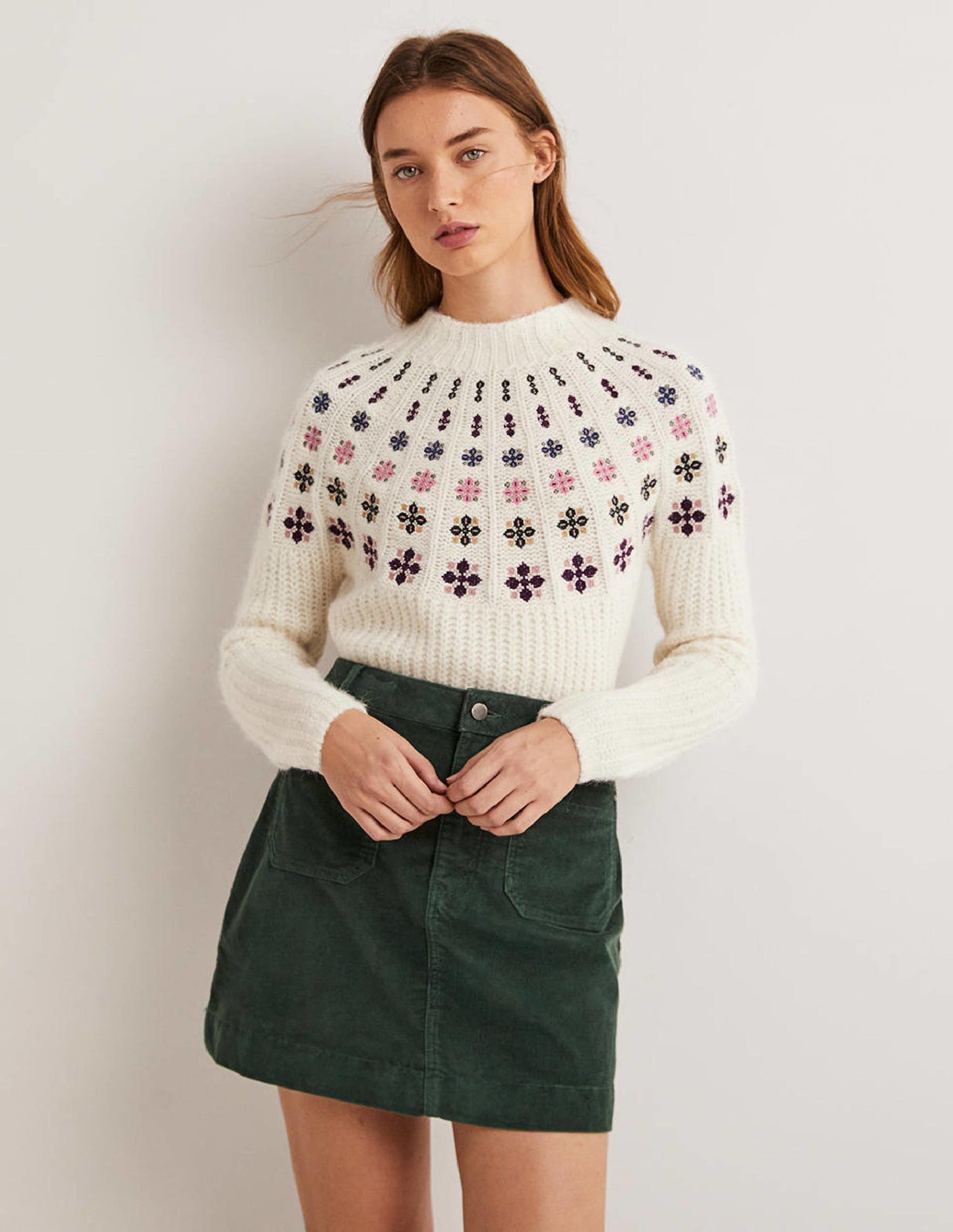 Pull duveteux brodé-Ivoire, broderie multi