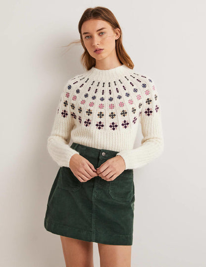 Pull duveteux brodé-Ivoire, broderie multi-1