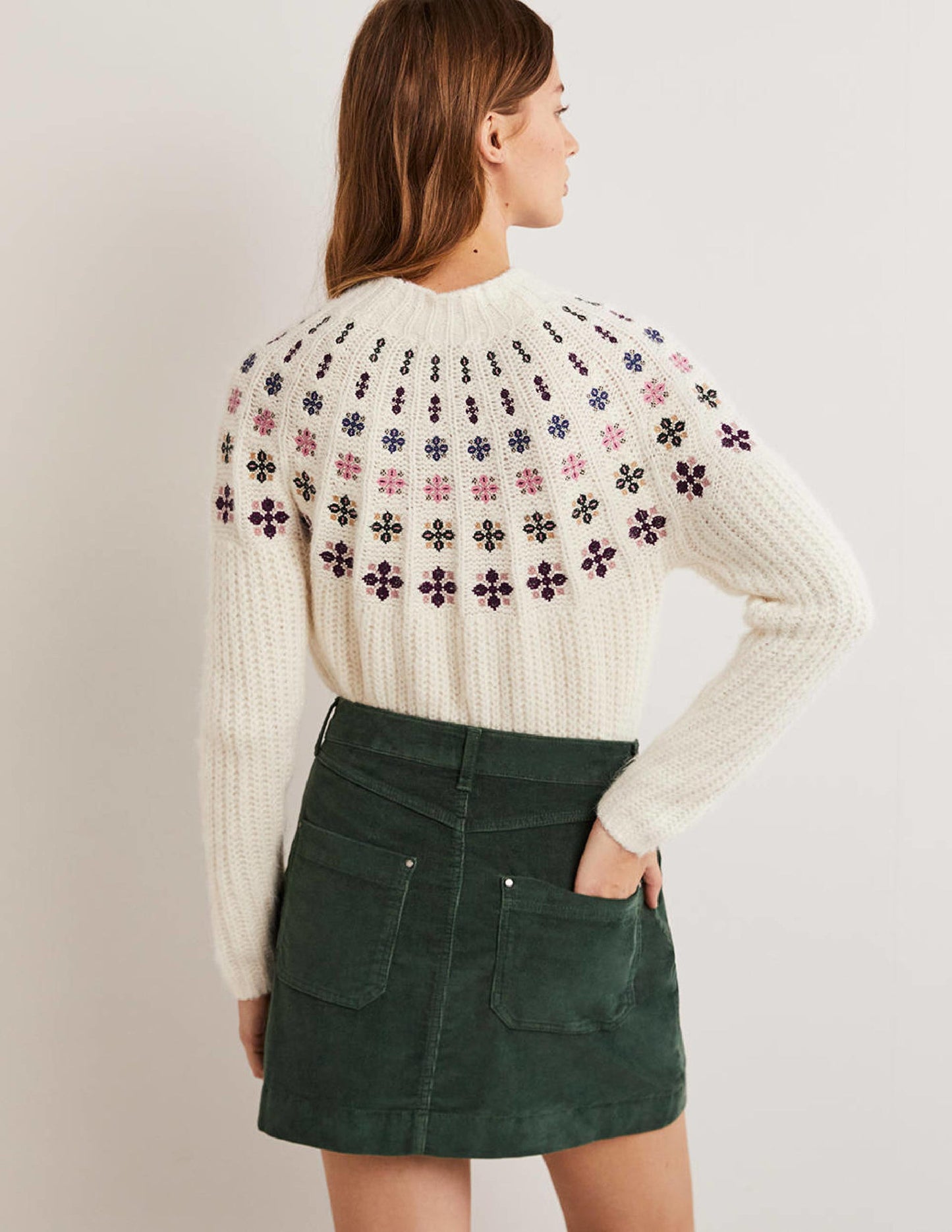 Pull duveteux brodé-Ivoire, broderie multi