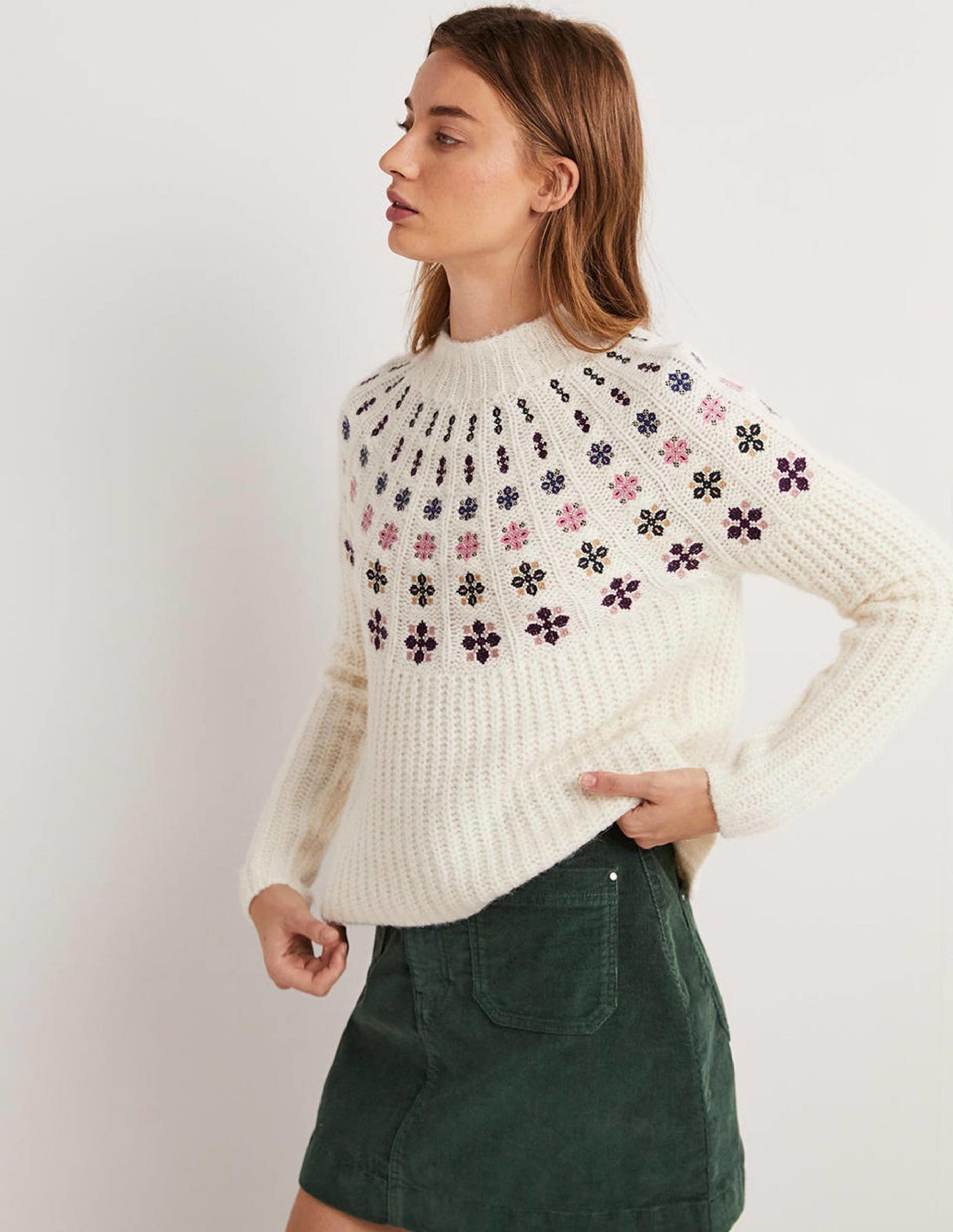 Pull duveteux brodé-Ivoire, broderie multi