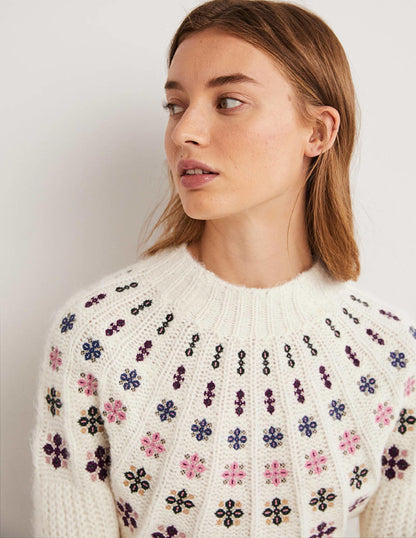 Pull duveteux brodé-Ivoire, broderie multi-5