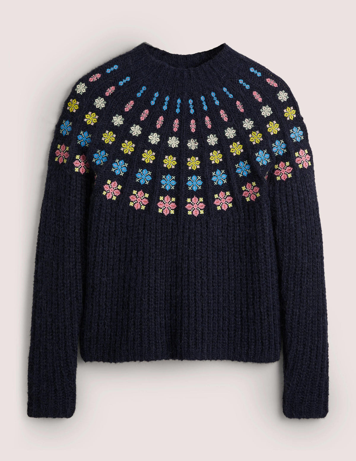 Flauschiger Pullover mit Stickerei-Navy/Bunt, Stickerei-5